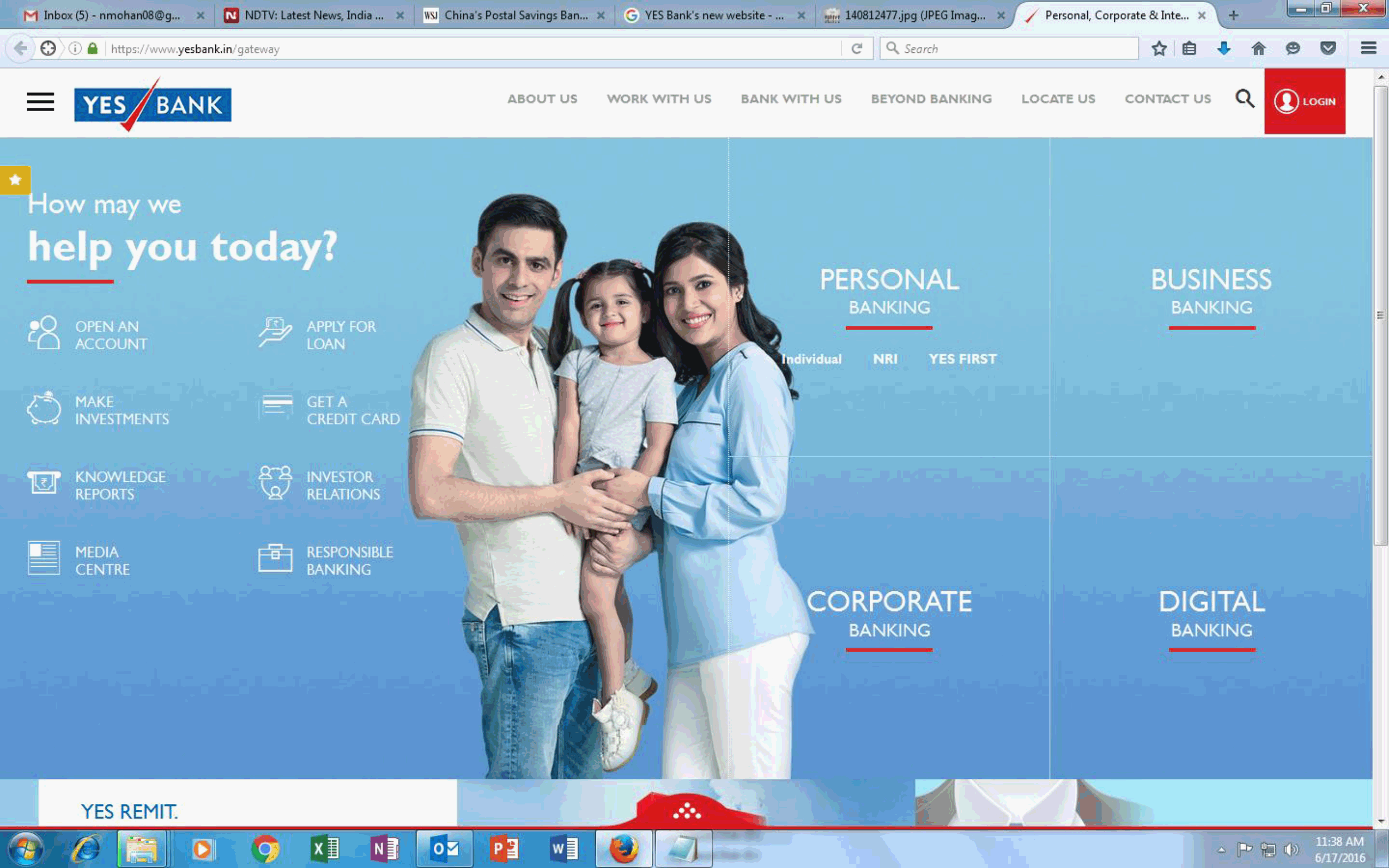 Yes Bank. Banking website. Настя Corporate Banking. Today! Person.
